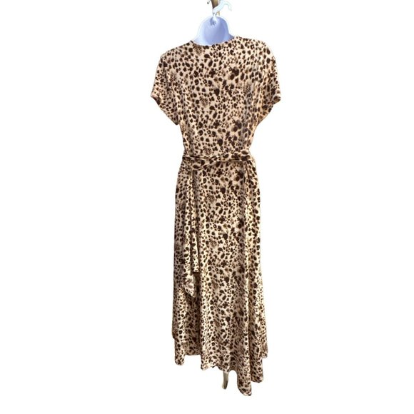 H by Halston Women's Leopard Print Wrap Dress Size Medium Asymmetrical Hem Cream - Picture 4 of 5